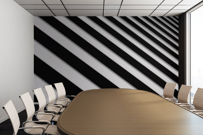 Perspective Solid Lines Black and White - Peel and Stick Removable Wallpaper Full Size Wall Mural  - PIPAFINEART