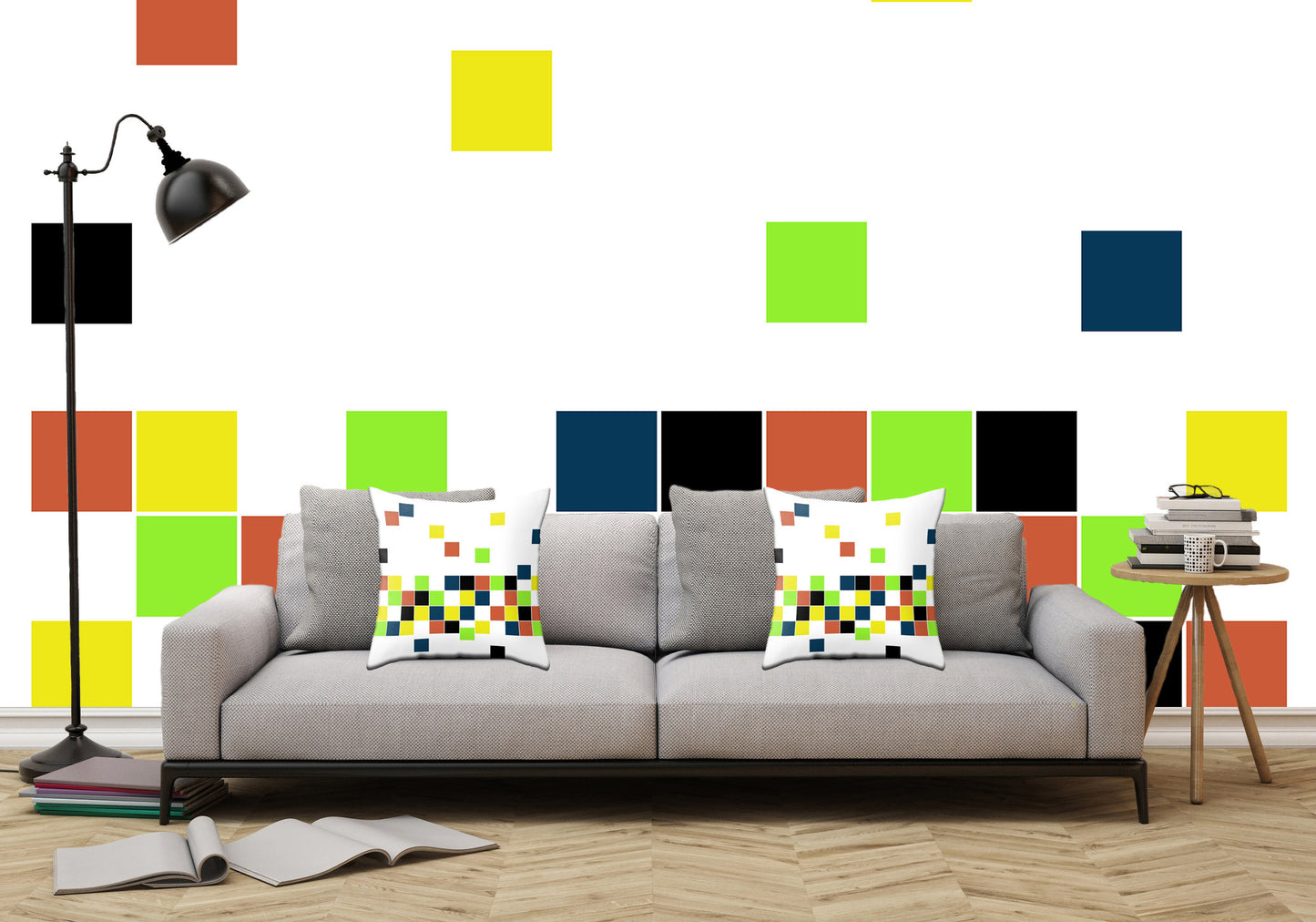 Retro Blocks - Peel and Stick Removable Wallpaper Full Size Wall Mural  - PIPAFINEART