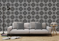 Wavy Black and White Pinwheel and Stripes Illustration - Peel and Stick Removable Wallpaper Full Size Wall Mural  - PIPAFINEART