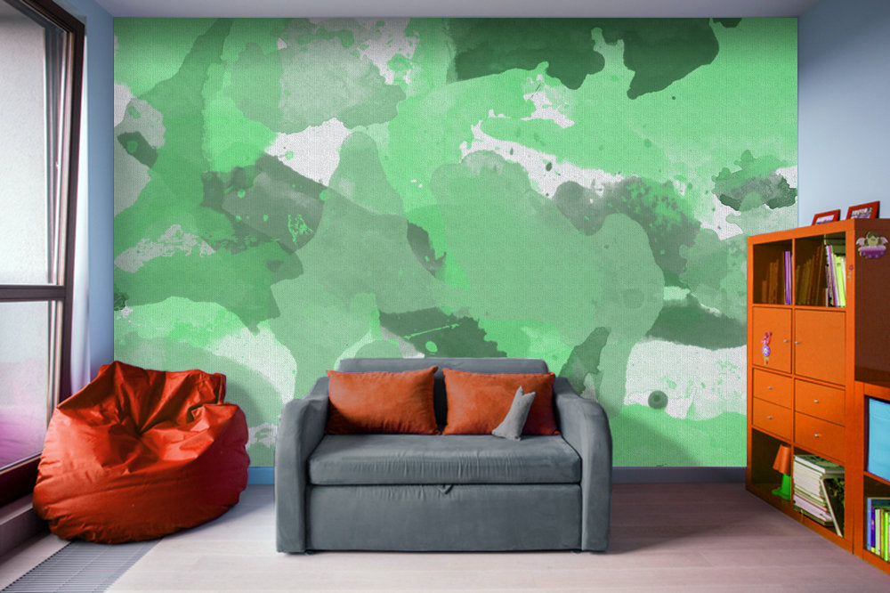 Green Splatters Watercolor - Adhesive Wallpaper - Removable Wallpaper - Wall Sticker - Full Size Wall Mural  - PIPAFINEART