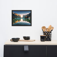 Sunrise Misty Mountain Lake Lively Color Effect Framed Wall Art Print