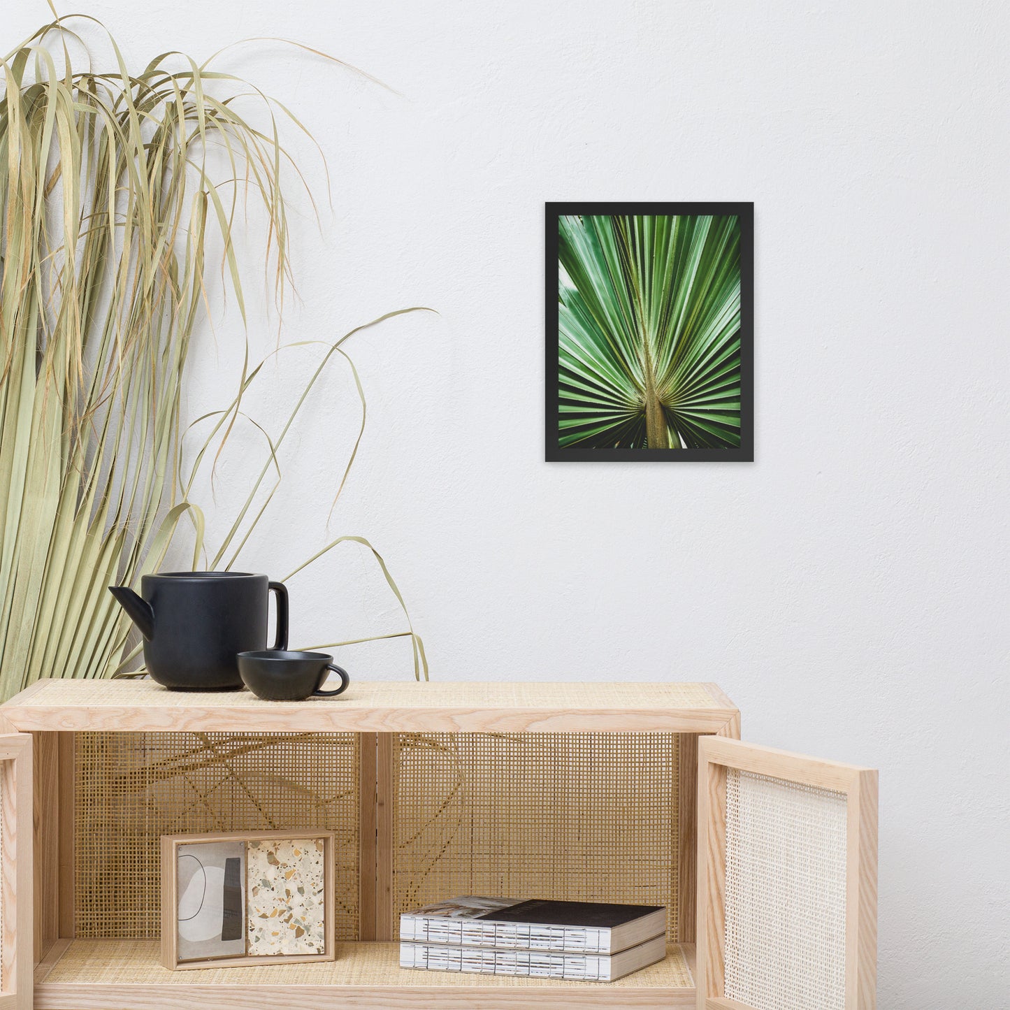 Framed Art For Dining Room: Aged and Colorized Wide Palm Leaves 2 Tropical Botanical / Nature Photo Framed Wall Art Print - Artwork - Wall Decor