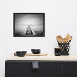 Moody Ocean and Sky Wooden Pier Black and White Framed Wall Art Prints