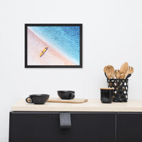 Yellow Canoe and Blue Sea with Violet Glow Effect Framed Wall Art Prints