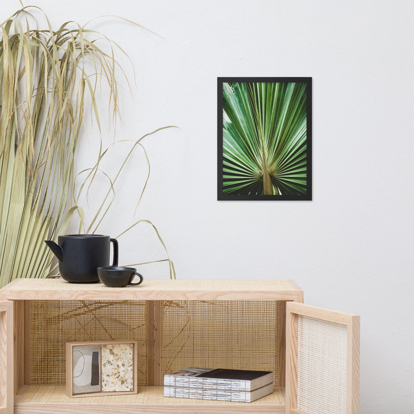 Framed Pictures For Dining Room: Aged and Colorized Wide Palm Leaves 2 Tropical Botanical / Nature Photo Framed Wall Art Print - Artwork - Wall Decor