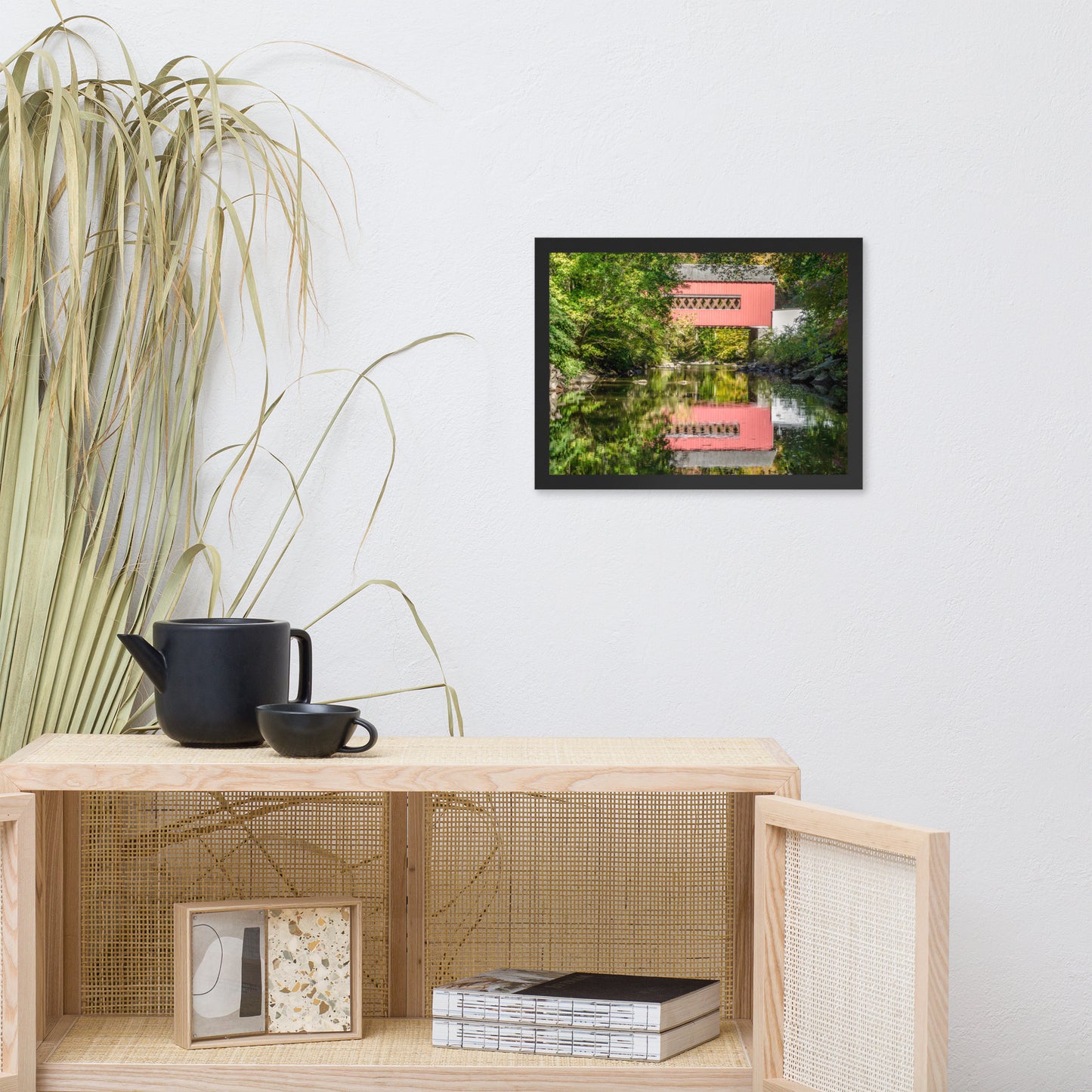 The Reflections of Wooddale Covered Bridge Framed Photo Paper Wall Art Prints