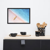 Yellow Canoe and Blue Sea with Violet Glow Effect Framed Wall Art Prints