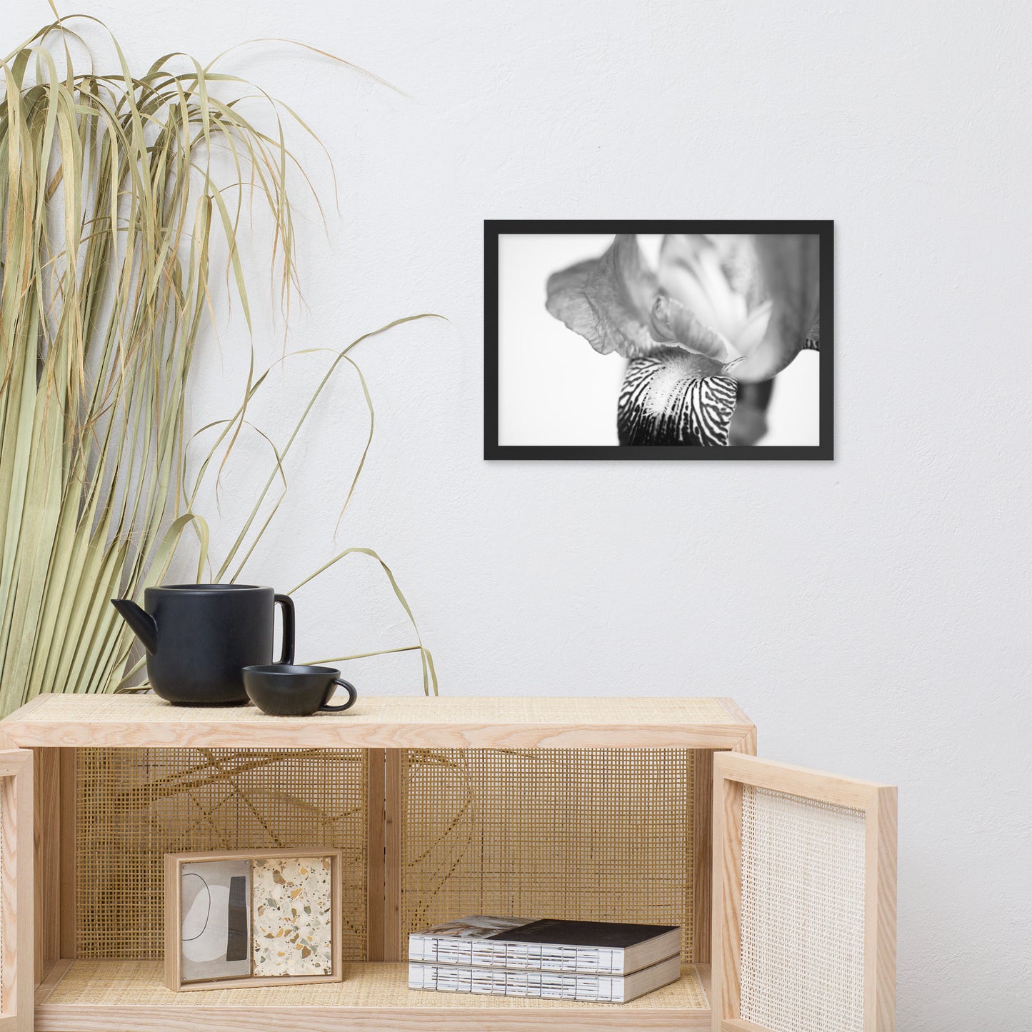 Bold Iris on White Black and White Floral Nature Photo Framed Wall Art Print