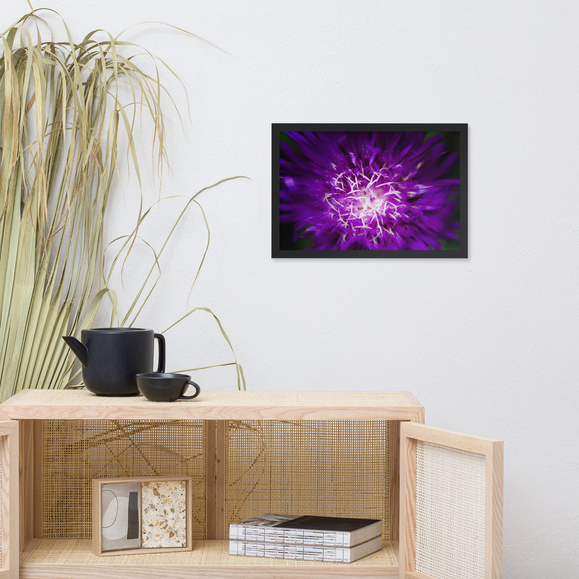 Minimalist Wall Decor For Living Room: Purple Abstract Flower - Botanical / Floral / Flora / Flowers / Nature Photograph Framed Wall Art Print - Artwork - Wall Decor