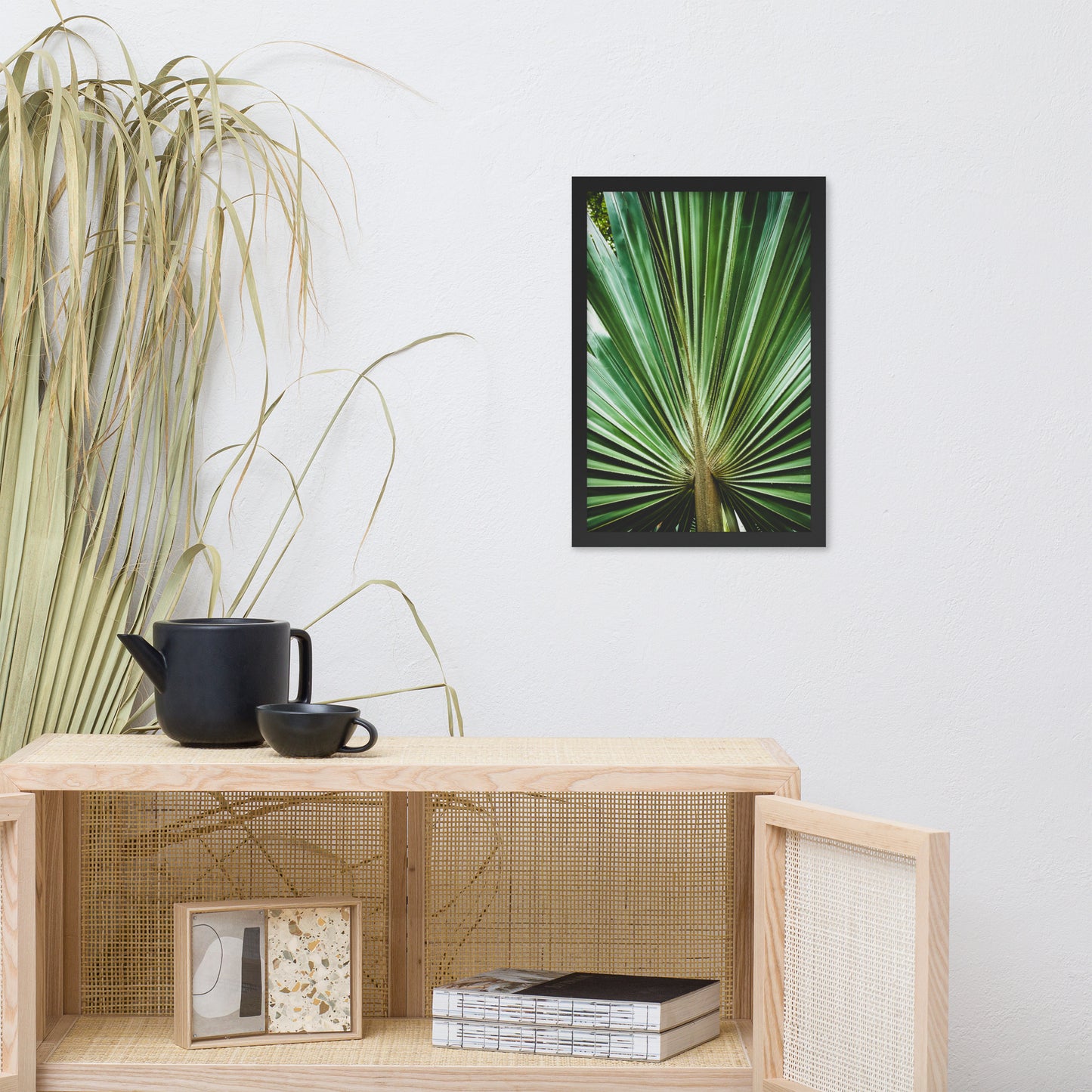 Framed Prints For Dining Room: Aged and Colorized Wide Palm Leaves 2 Tropical Botanical / Nature Photo Framed Wall Art Print - Artwork - Wall Decor