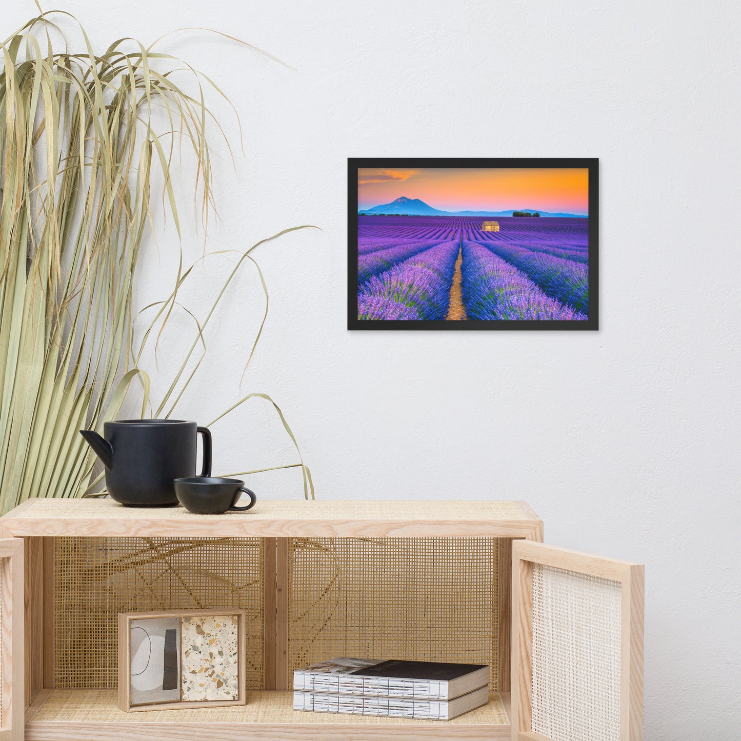 Blooming Lavender Field and Sunset Floral Landscape Framed Photo Wall Art Prints