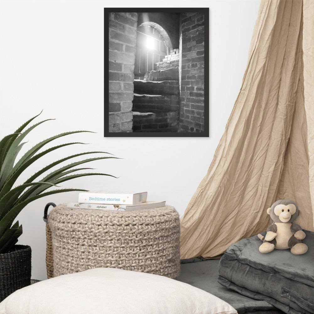 Urban Wall Art Prints: Fort Clinch Stairway Black and White Photo Framed Wall Art Print