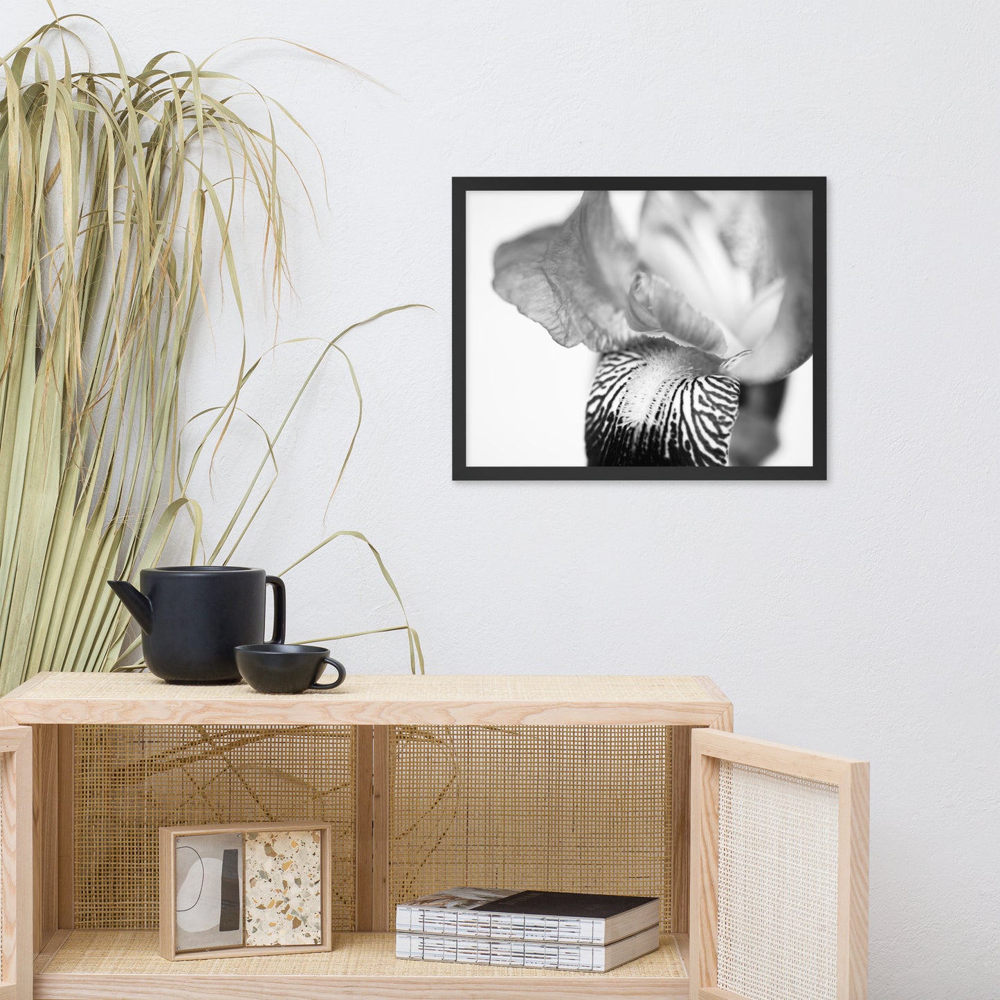 Bold Iris on White Black and White Floral Nature Photo Framed Wall Art Print