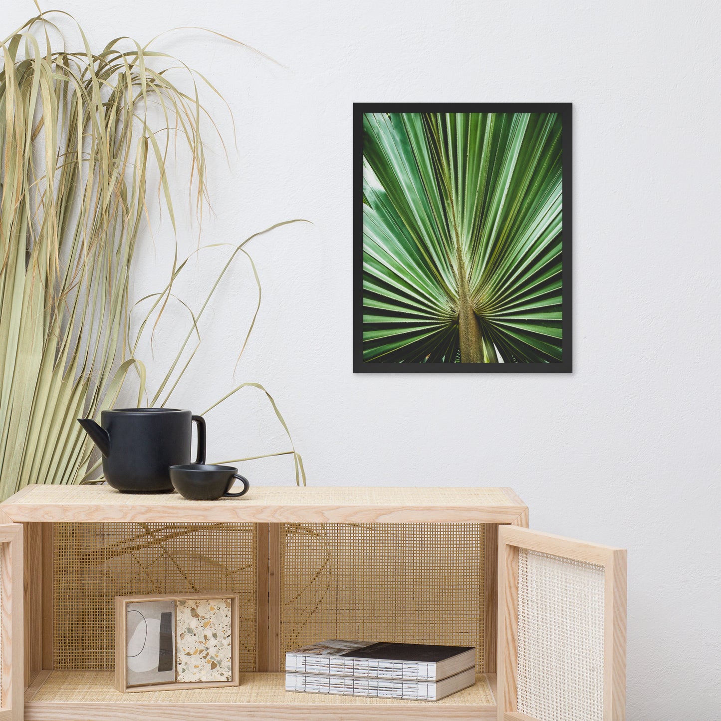 Framed Wall Art For Dining Room: Aged and Colorized Wide Palm Leaves 2 Tropical Botanical / Nature Photo Framed Wall Art Print - Artwork - Wall Decor