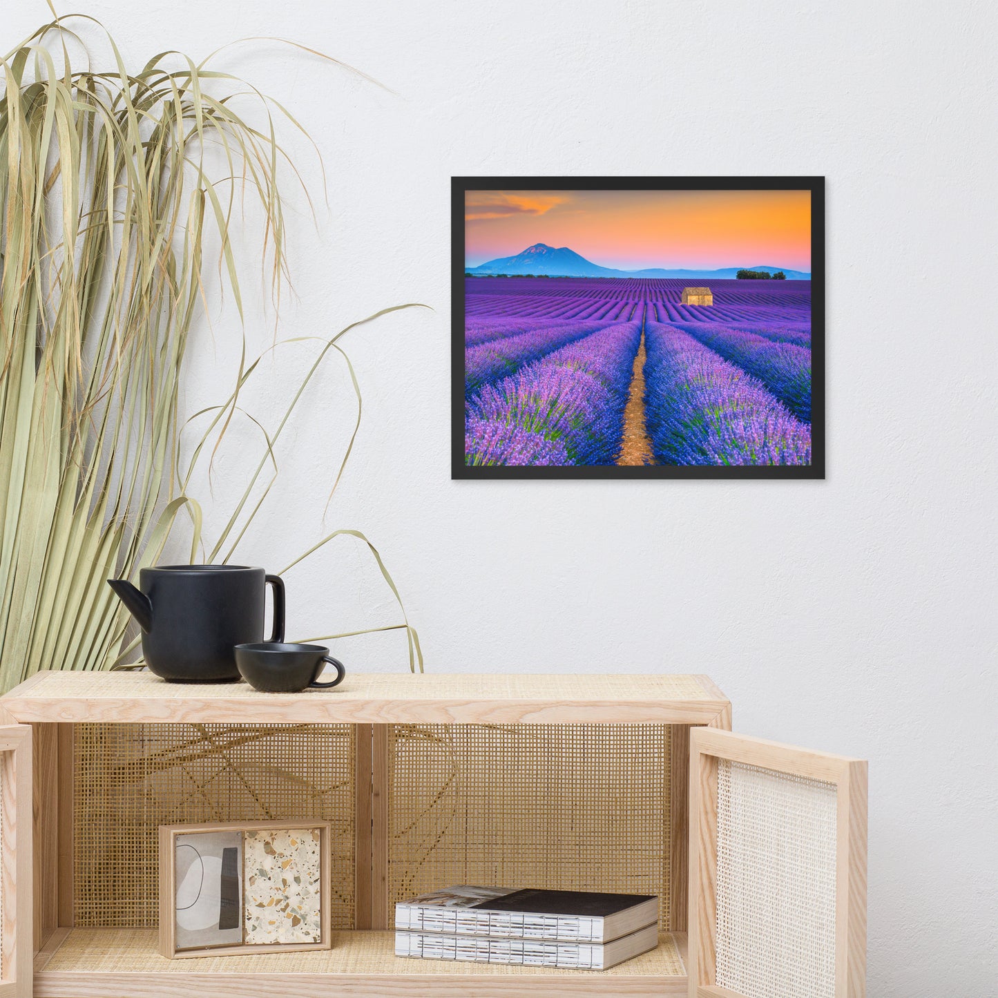 Blooming Lavender Field and Sunset Floral Landscape Framed Photo Wall Art Prints