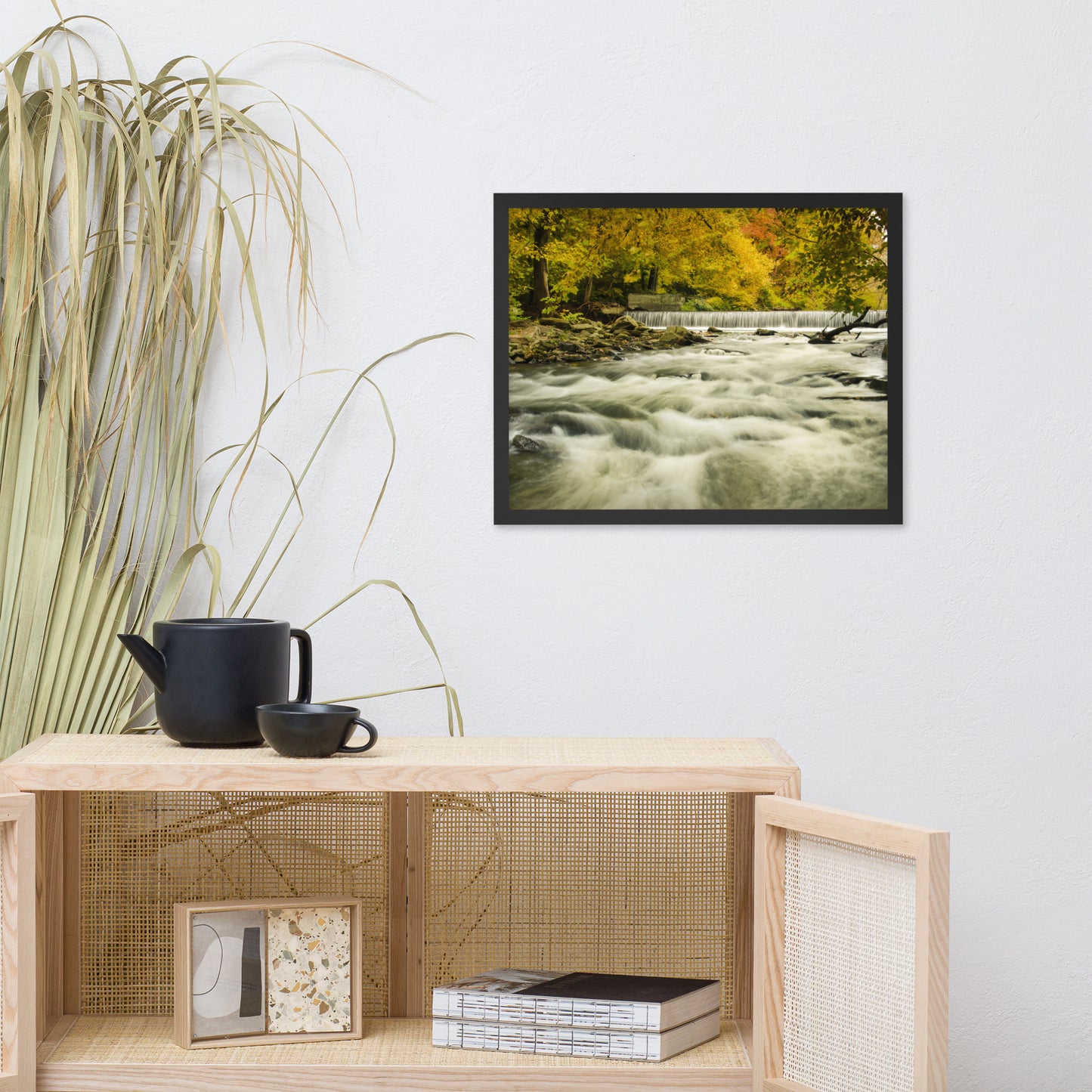 Waterfalls in the Autumn Foliage Landscape Framed Photo Paper Wall Art Prints