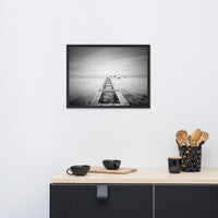 Moody Ocean and Sky Wooden Pier Black and White Framed Wall Art Prints