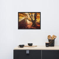 Old Magical Tree in Forest with Glory Rays Framed Wall Art Print