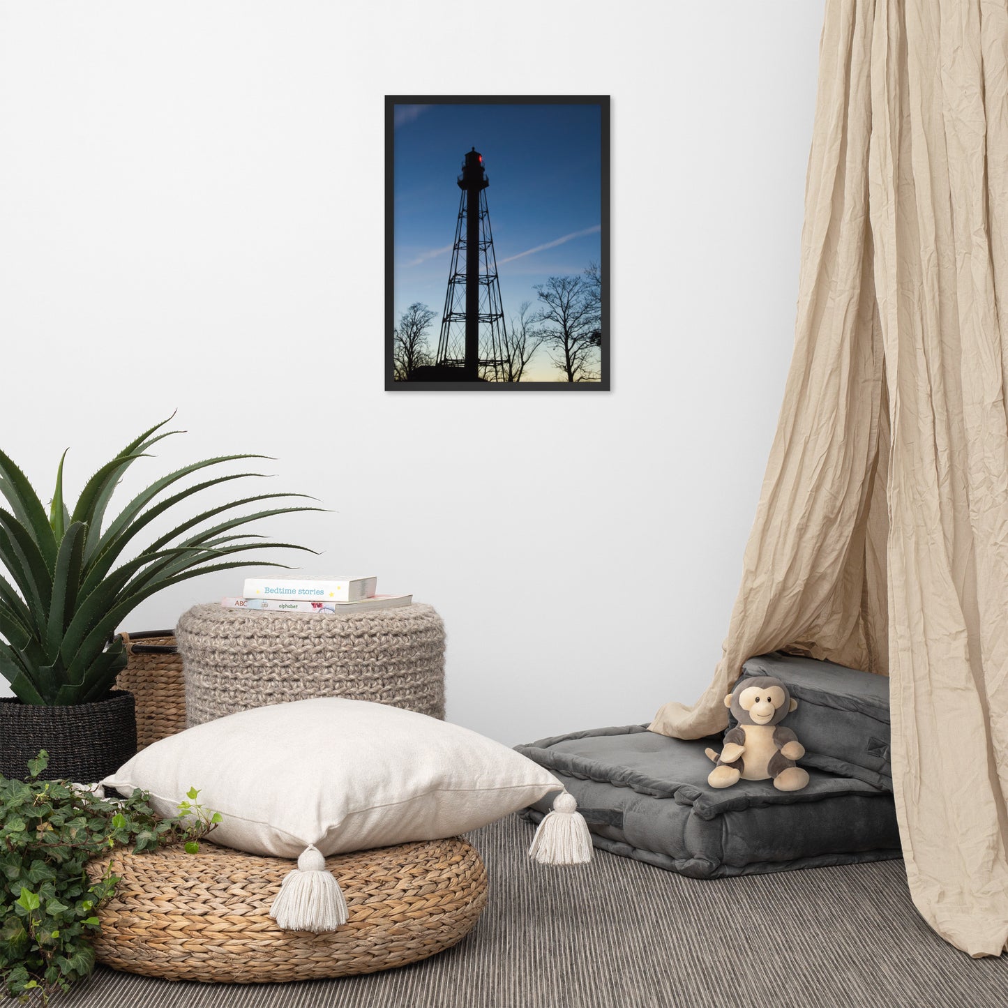 Reedy Point Rear Lighthouse Silhouette Urban Landscape Photo Framed Wall Art Print