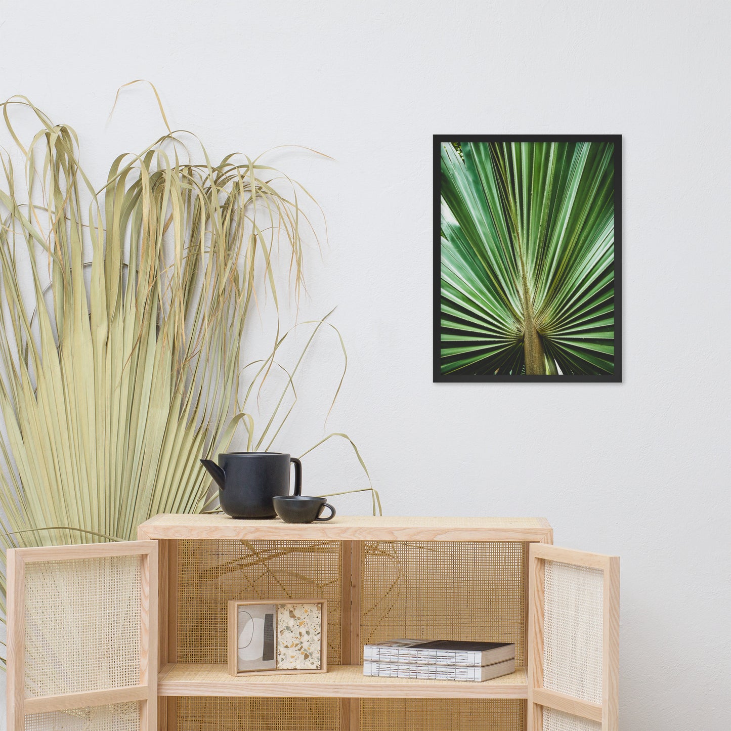 Framed Wall Pictures For Dining Room: Aged and Colorized Wide Palm Leaves 2 Tropical Botanical / Nature Photo Framed Wall Art Print - Artwork - Wall Decor