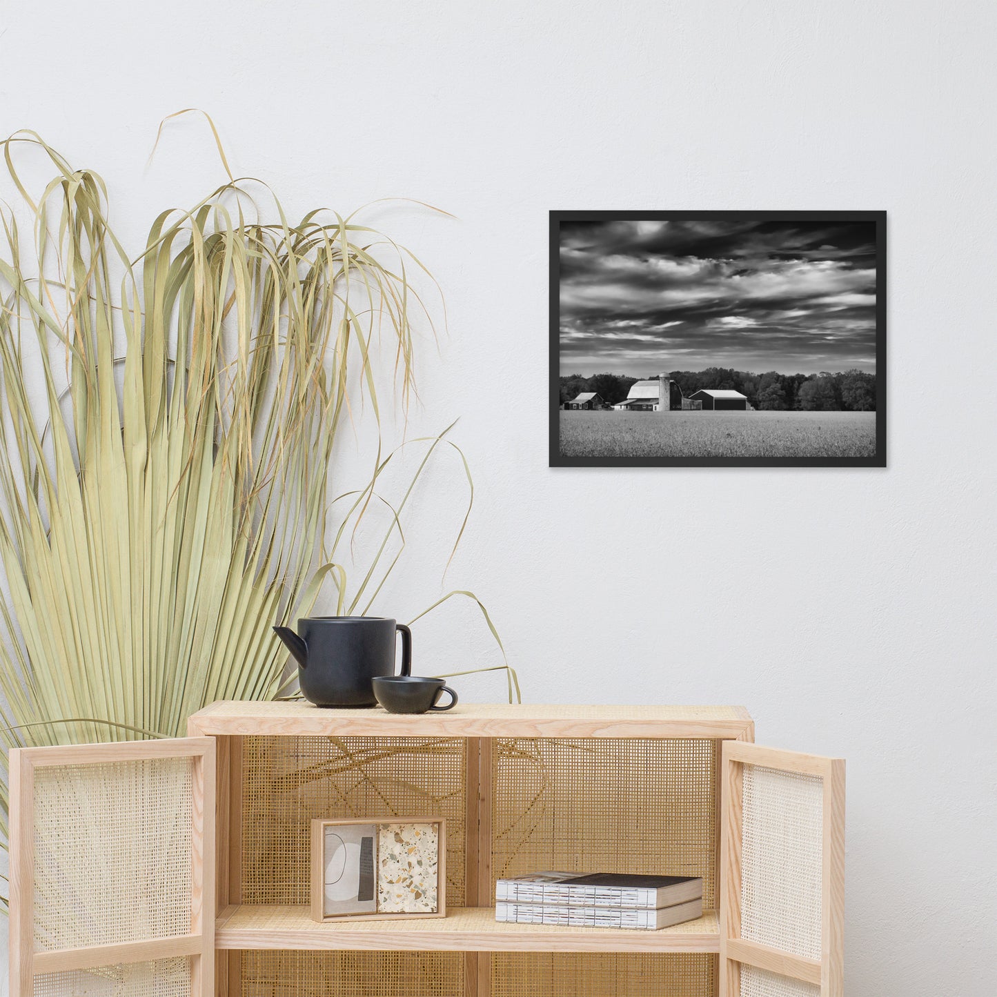 Barn in Field Black and White Framed Photo Paper Wall Art Prints