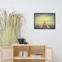 Moody Ocean and Sky Wooden Pier With Intrigued Trance Effects Framed Wall Art Prints