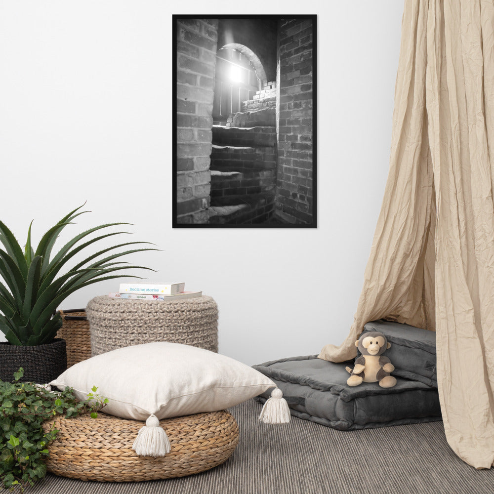 Urban Habitat Wall Art: Fort Clinch Stairway Black and White Photo Framed Wall Art Print