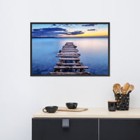 Old Weathered Lake Pier at Sunset Framed Wall Art Print
