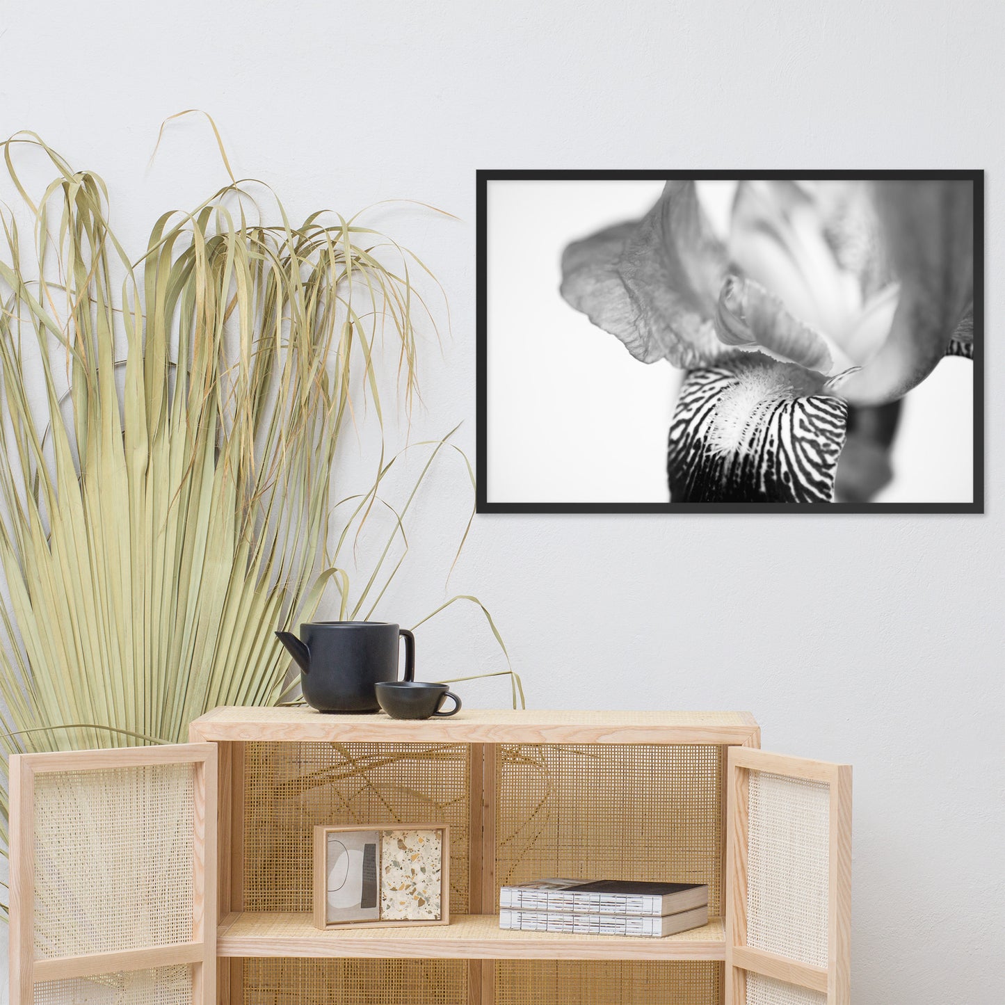 Bold Iris on White Black and White Floral Nature Photo Framed Wall Art Print