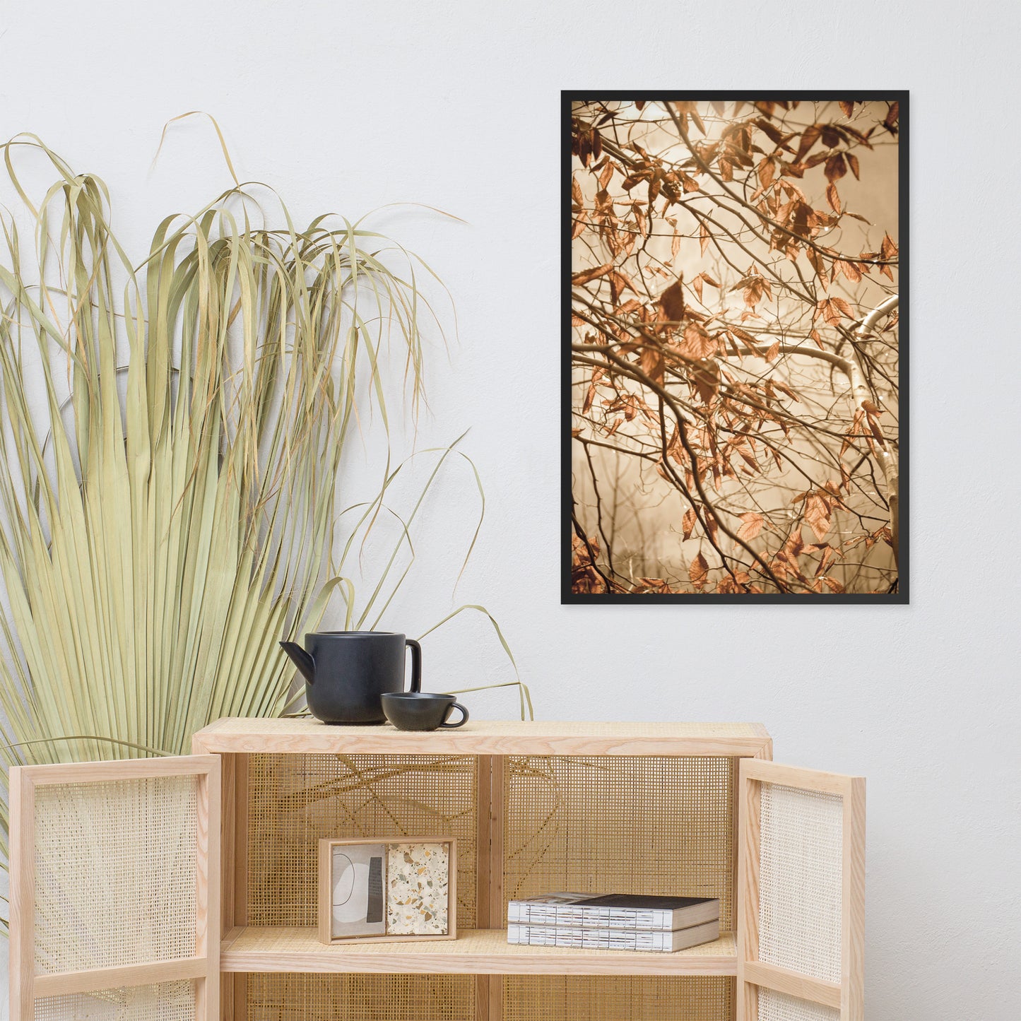 Long Vertical Pictures For Hallway: Aged Winter Leaves Botanical / Nature Photo Framed Wall Art Print - Artwork - Farmhouse Style Wall Decor