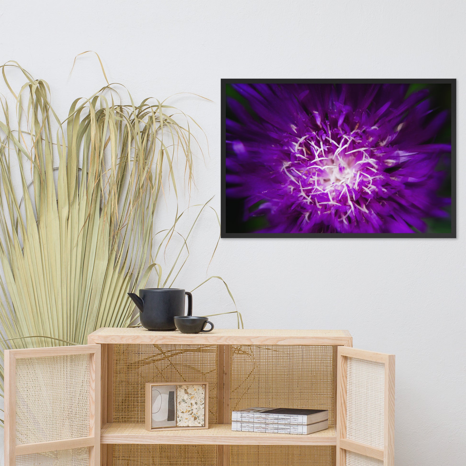 Minimalist Living Room Art: Purple Abstract Flower - Botanical / Floral / Flora / Flowers / Nature Photograph Framed Wall Art Print - Artwork - Wall Decor