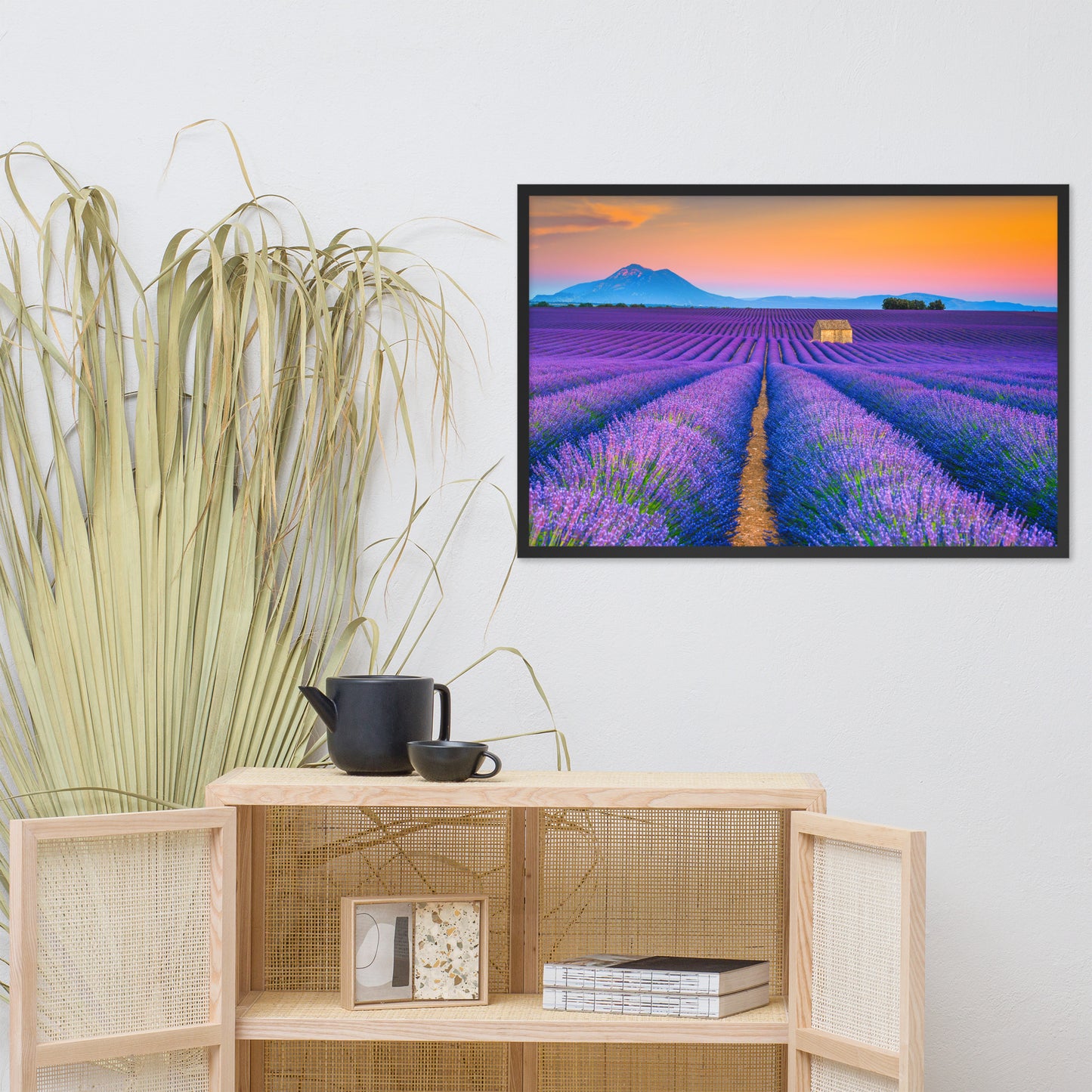 Blooming Lavender Field and Sunset Floral Landscape Framed Photo Wall Art Prints