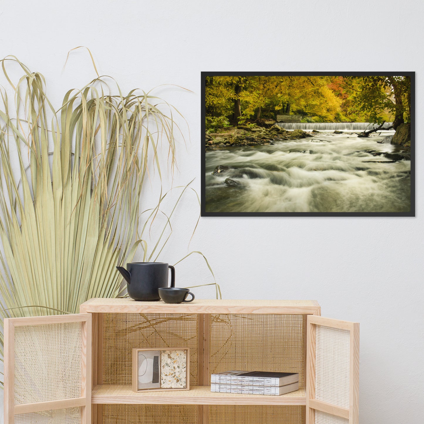 Waterfalls in the Autumn Foliage Landscape Framed Photo Paper Wall Art Prints