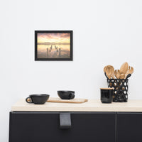 Sunset Pillars and Reflections on Lake Framed Wall Art Print