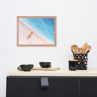 Yellow Canoe and Blue Sea with Violet Glow Effect Framed Wall Art Prints