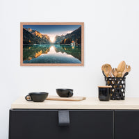 Sunrise Misty Mountain Lake Lively Color Effect Framed Wall Art Print