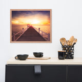 Surreal Wooden Pier at Sunset Framed Wall Art Print