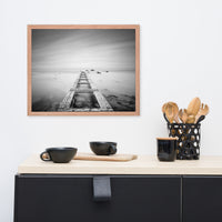 Moody Ocean and Sky Wooden Pier Black and White Framed Wall Art Prints
