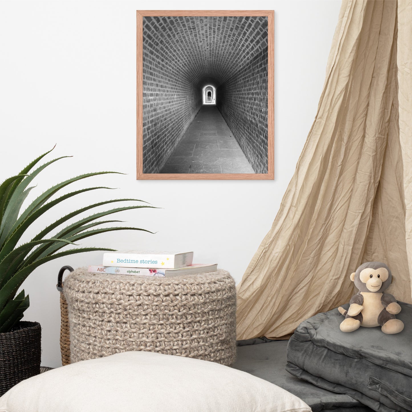 Fort Clinch Tunnel Black and White Photo Framed Wall Art Print