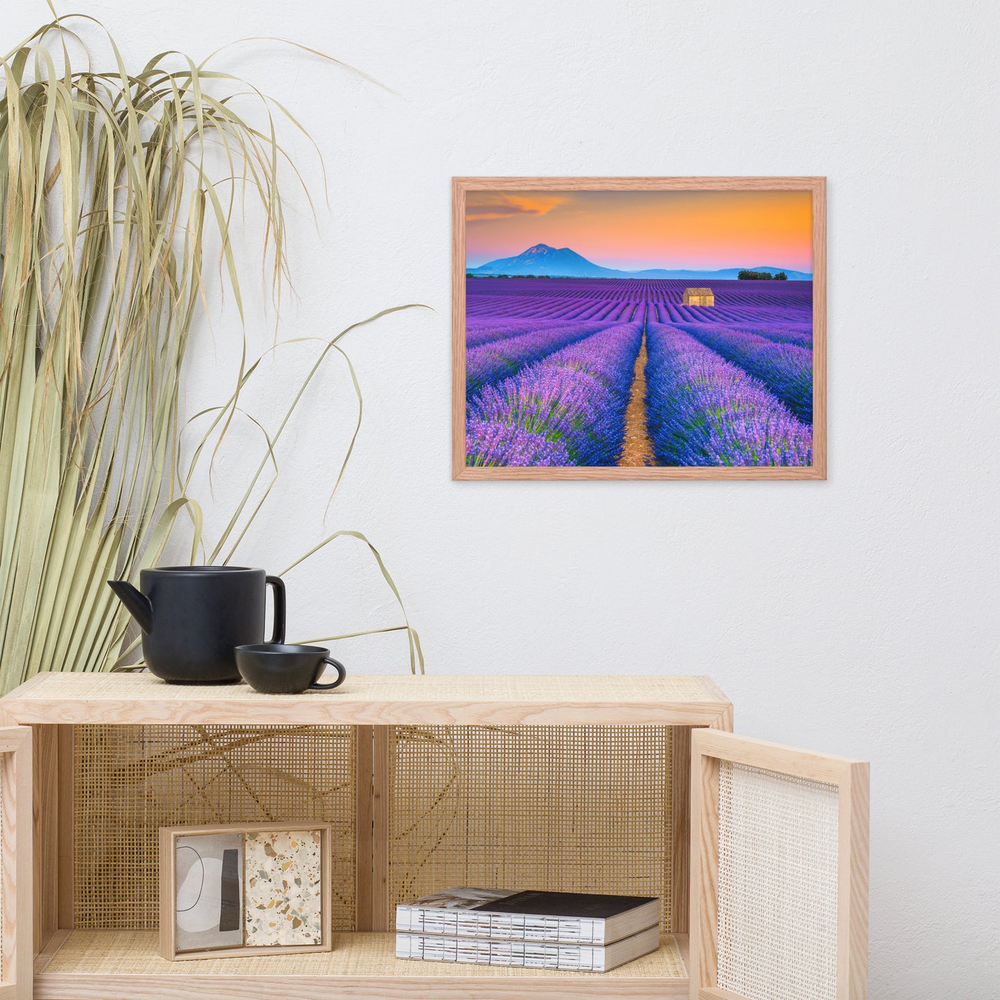 Blooming Lavender Field and Sunset Floral Landscape Framed Photo Wall Art Prints