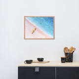 Yellow Canoe and Blue Sea with Violet Glow Effect Framed Wall Art Prints