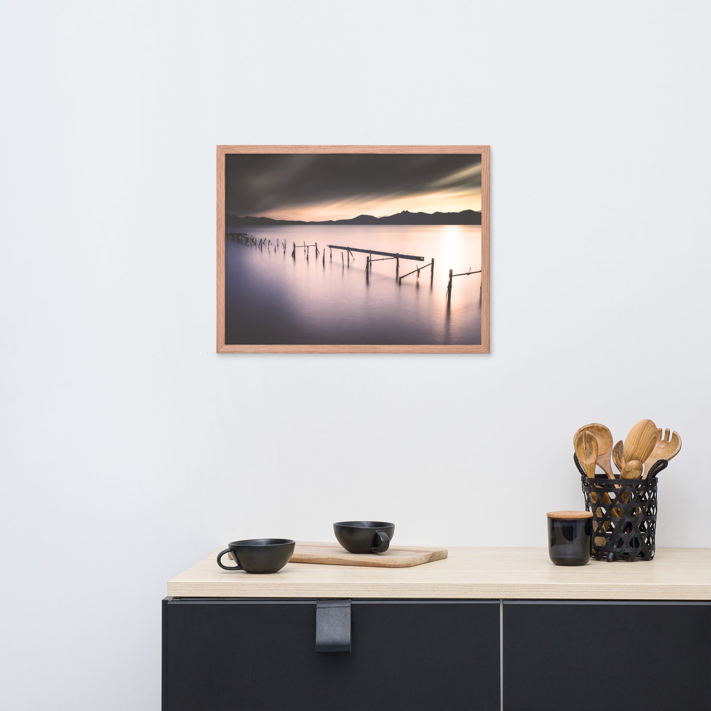 Moody Ruined Pier and Mountain Range Framed Wall Art Prints
