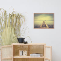 Moody Ocean and Sky Wooden Pier With Intrigued Trance Effects Framed Wall Art Prints