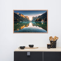 Sunrise Misty Mountain Lake Lively Color Effect Framed Wall Art Print