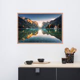 Sunrise Misty Mountain Lake Lively Color Effect Framed Wall Art Print