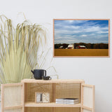 Red Barn in Golden Field Rural Landscape Framed Photo Paper Wall Art Prints