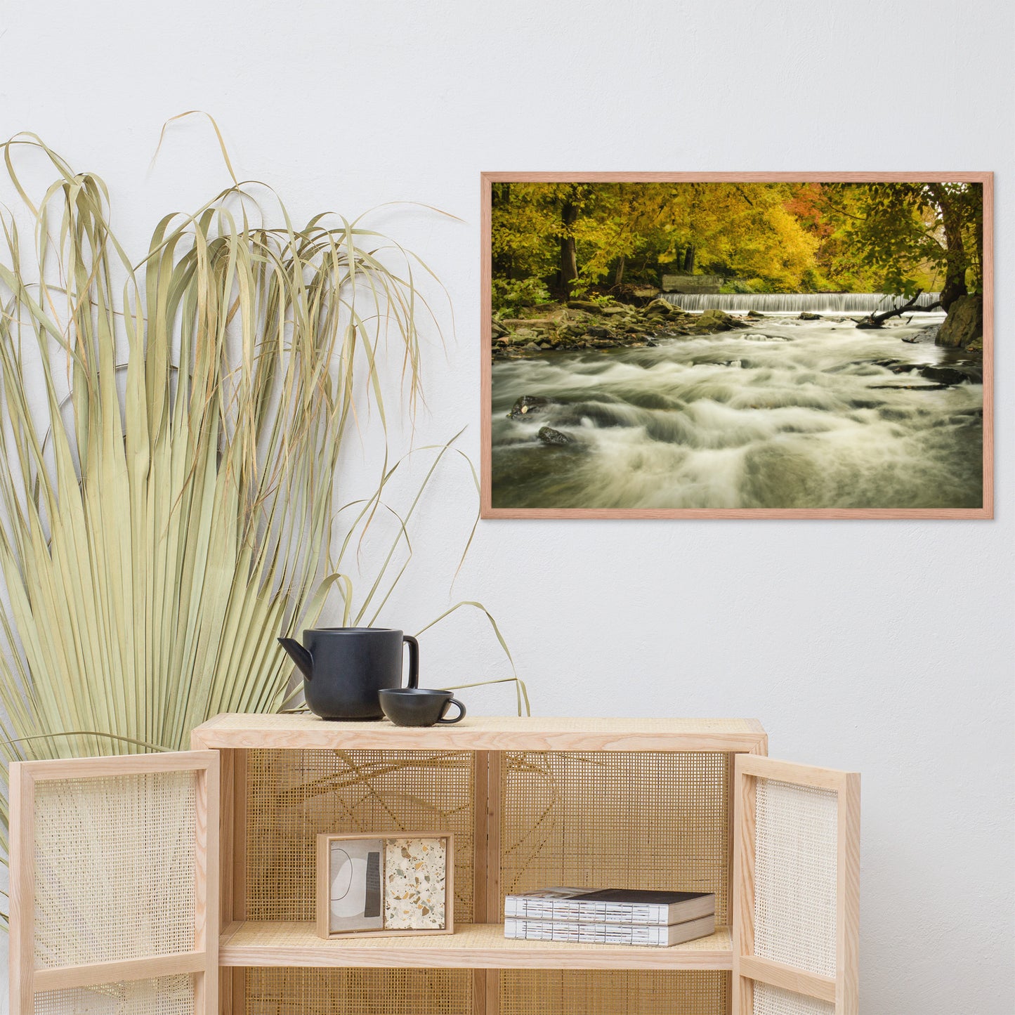 Waterfalls in the Autumn Foliage Landscape Framed Photo Paper Wall Art Prints