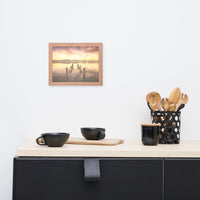 Sunset Pillars and Reflections on Lake Framed Wall Art Print