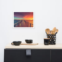 Surreal Wooden Pier At Sunset with Intrigued Effect Framed Wall Art Prints