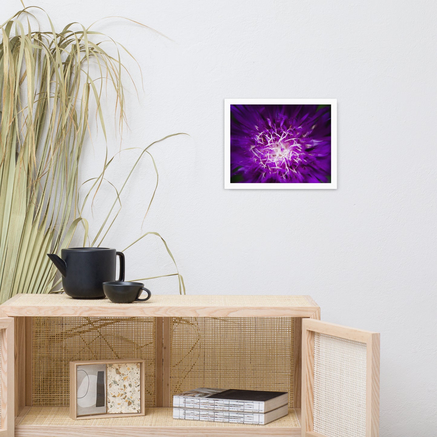 White Framed Pictures For Living Room: Purple Abstract Flower - Botanical / Floral / Flora / Flowers / Nature Photograph Framed Wall Art Print - Artwork - Wall Decor